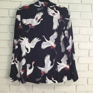 Loft Women’s Black Multicolor Bird Print Novelty Jacket